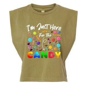 IM Just Here For The Candy Funny Halloween Candy Party Garment-Dyed Women's Muscle Tee