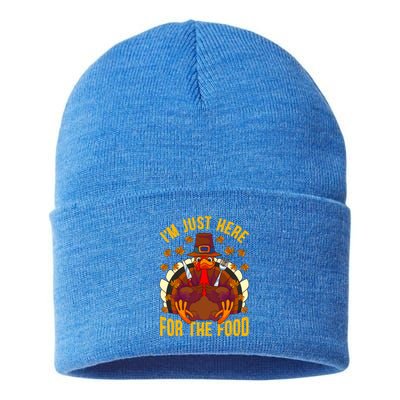 Im Just Here For The Food Thanksgiving Turkey Eating Lover Gift Sustainable Knit Beanie