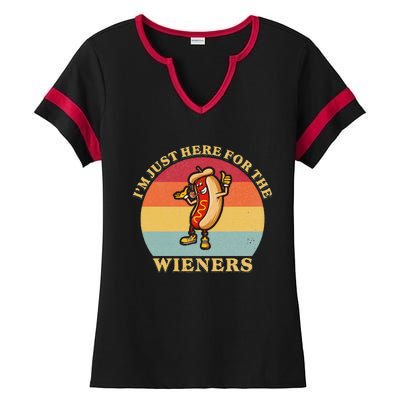 Im Just Here For The Weiners 4th Of July Ladies Halftime Notch Neck Tee