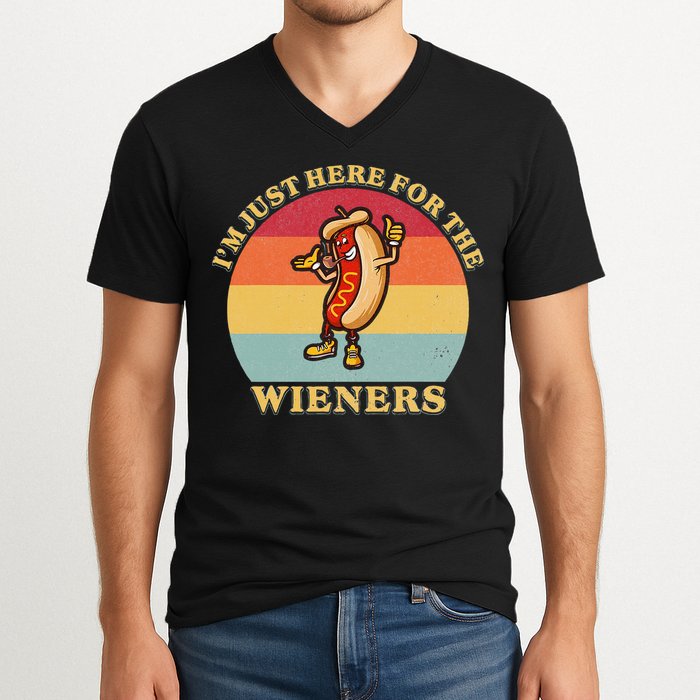 Im Just Here For The Weiners 4th Of July V-Neck T-Shirt