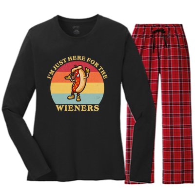 Im Just Here For The Weiners 4th Of July Women's Long Sleeve Flannel Pajama Set 