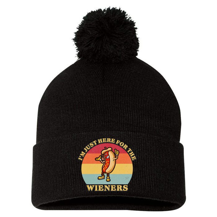 Im Just Here For The Weiners 4th Of July Pom Pom 12in Knit Beanie