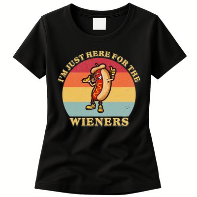 Im Just Here For The Weiners 4th Of July Womens T-Shirt