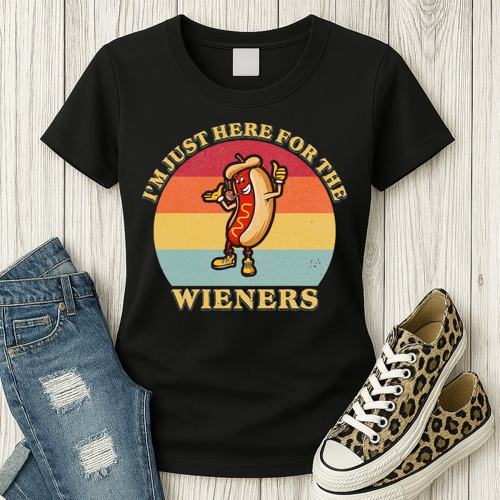 Im Just Here For The Weiners 4th Of July Womens T-Shirt
