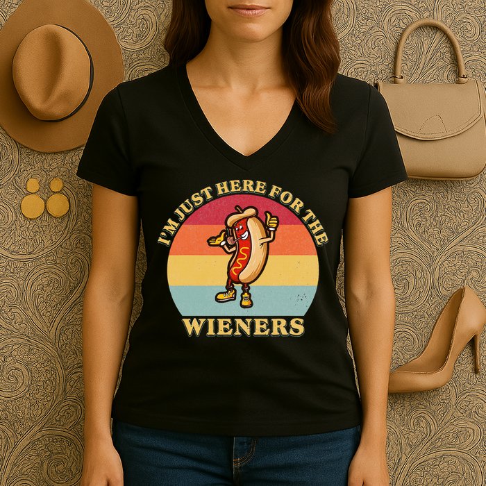 Im Just Here For The Weiners 4th Of July Women's V-Neck T-Shirt