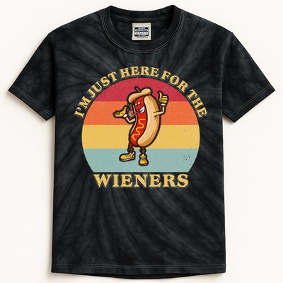 Im Just Here For The Weiners 4th Of July Kids Tie-Dye T-Shirt