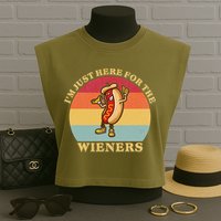 Im Just Here For The Weiners 4th Of July Garment-Dyed Women's Muscle Tee