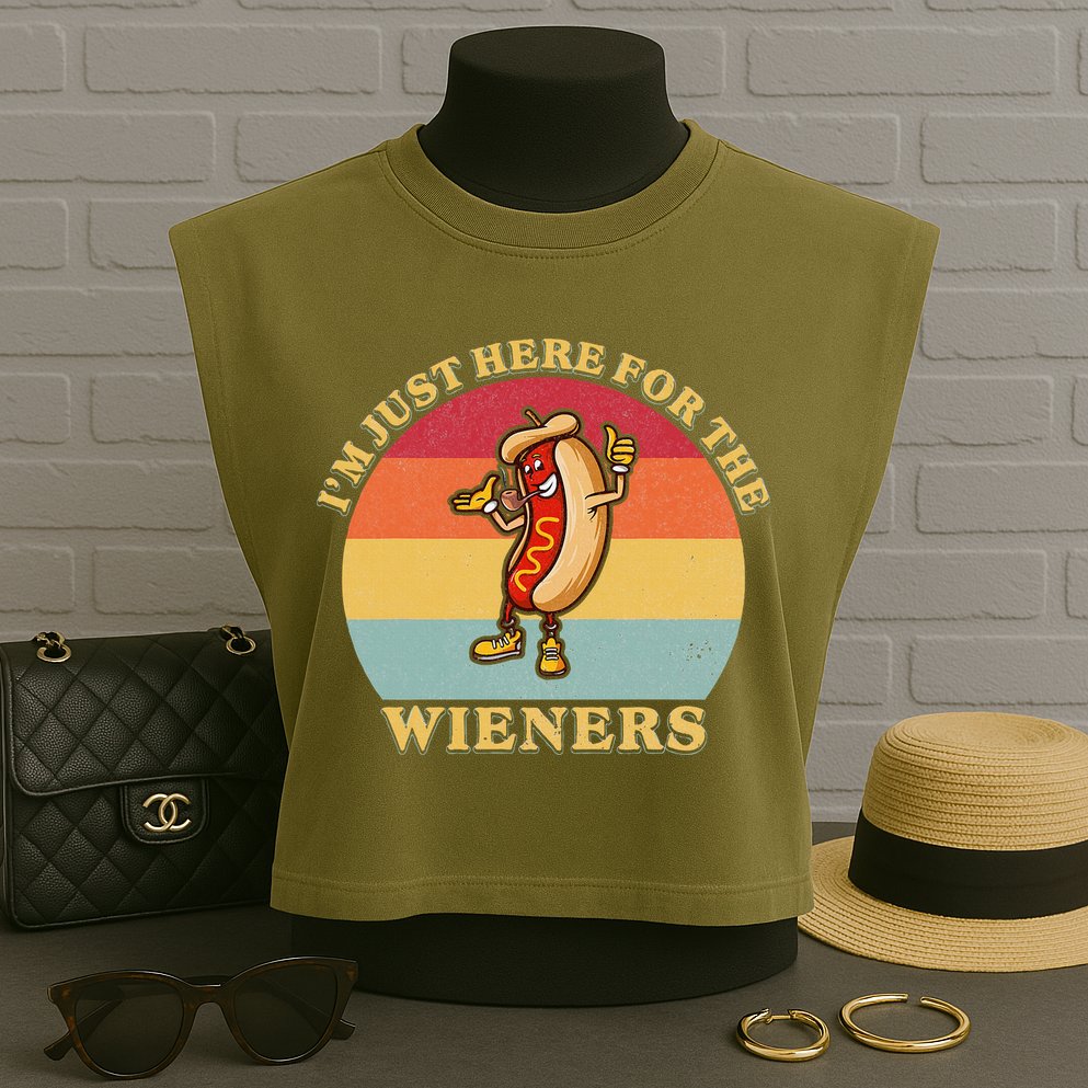 Im Just Here For The Weiners 4th Of July Garment-Dyed Women's Muscle Tee