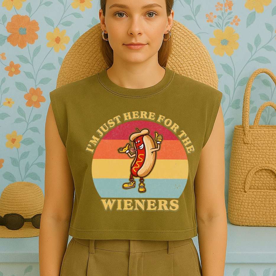 Im Just Here For The Weiners 4th Of July Garment-Dyed Women's Muscle Tee
