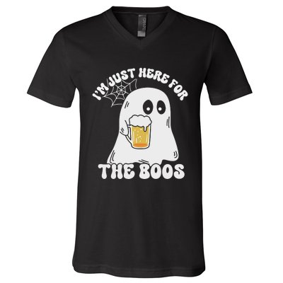 I’M Just Here For The Boos Funny Couples Halloween V-Neck T-Shirt