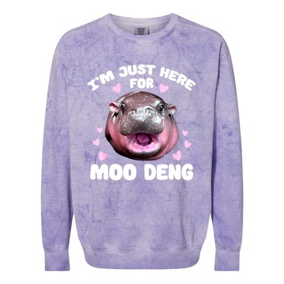 Im Just Here For Moo Deng Bouncy Souvenir Cute Baby Hippo Gift Colorblast Crewneck Sweatshirt