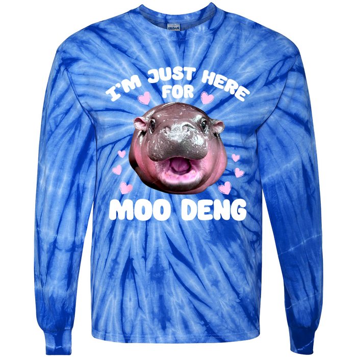 Im Just Here For Moo Deng Bouncy Souvenir Cute Baby Hippo Gift Tie-Dye Long Sleeve Shirt