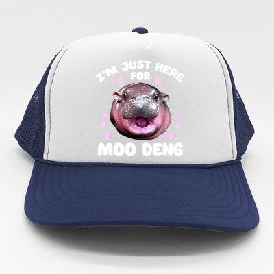 Im Just Here For Moo Deng Bouncy Souvenir Cute Baby Hippo Gift Trucker Hat