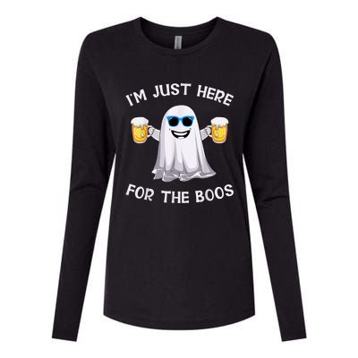 Im Just Here For The Boos Ghost Funny Halloween Beer Lover Womens Cotton Relaxed Long Sleeve T-Shirt