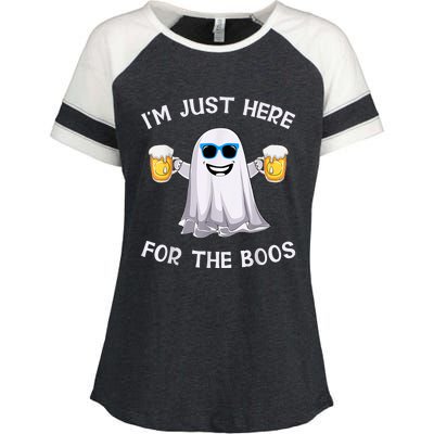 Im Just Here For The Boos Ghost Funny Halloween Beer Lover Enza Ladies Jersey Colorblock Tee