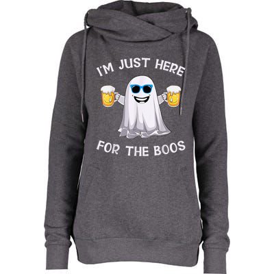 Im Just Here For The Boos Ghost Funny Halloween Beer Lover Womens Funnel Neck Pullover Hood