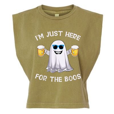 Im Just Here For The Boos Ghost Funny Halloween Beer Lover Garment-Dyed Women's Muscle Tee