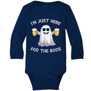 Im Just Here For The Boos Ghost Funny Halloween Beer Lover Baby Long Sleeve Bodysuit