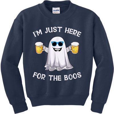 Im Just Here For The Boos Ghost Funny Halloween Beer Lover Kids Sweatshirt