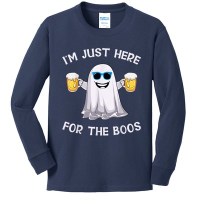 Im Just Here For The Boos Ghost Funny Halloween Beer Lover Kids Long Sleeve Shirt