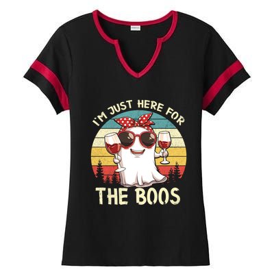 Im Just Here For The Boos Funny Halloween Outfit Gift Ladies Halftime Notch Neck Tee