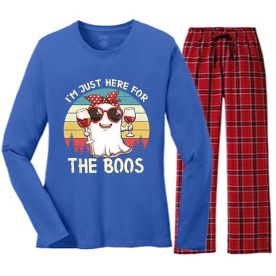 Im Just Here For The Boos Funny Halloween Outfit Gift Women's Long Sleeve Flannel Pajama Set 