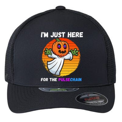 Im Just Here For The PulseChain Funny Halloween HEX Funny Halloween Pulsechain Flexfit Unipanel Trucker Cap