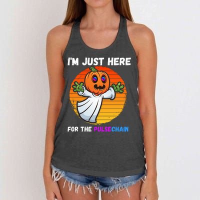 Im Just Here For The PulseChain Funny Halloween HEX Funny Halloween Pulsechain Women's Knotted Racerback Tank