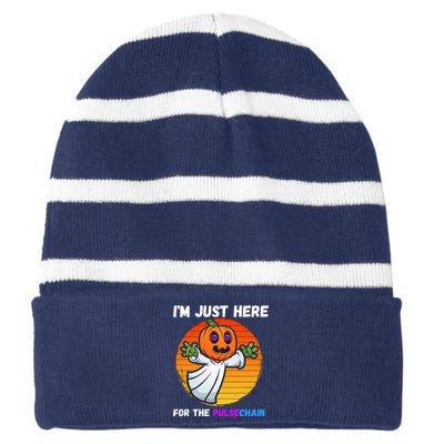 Im Just Here For The PulseChain Funny Halloween HEX Funny Halloween Pulsechain Striped Beanie with Solid Band