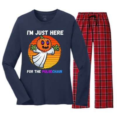 Im Just Here For The PulseChain Funny Halloween HEX Funny Halloween Pulsechain Women's Long Sleeve Flannel Pajama Set 