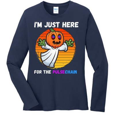 Im Just Here For The PulseChain Funny Halloween HEX Funny Halloween Pulsechain Ladies Long Sleeve Shirt