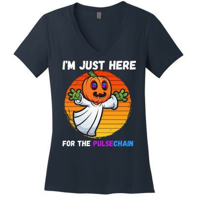 Im Just Here For The PulseChain Funny Halloween HEX Funny Halloween Pulsechain Women's V-Neck T-Shirt