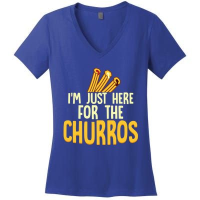 Im Just Here For The Churros Latin Pastry Food Dessert Cute Gift Women's V-Neck T-Shirt