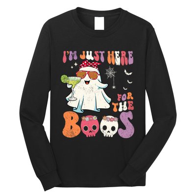 IM Just Here For The Boos Ghost Halloween Margarita Groovy Long Sleeve Shirt