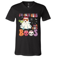 IM Just Here For The Boos Ghost Halloween Margarita Groovy V-Neck T-Shirt