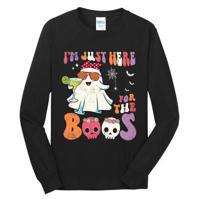 IM Just Here For The Boos Ghost Halloween Margarita Groovy Tall Long Sleeve T-Shirt