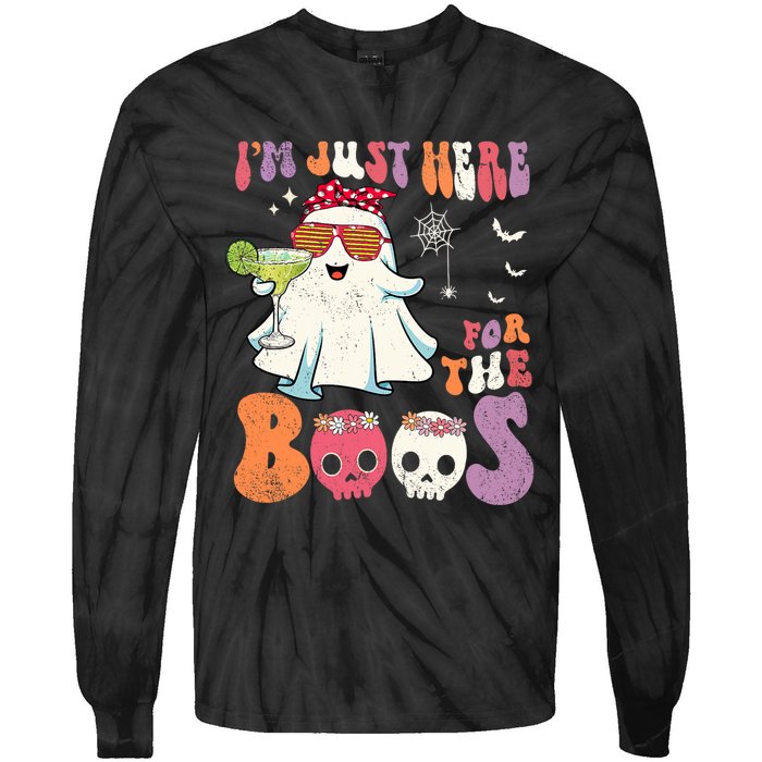 IM Just Here For The Boos Ghost Halloween Margarita Groovy Tie-Dye Long Sleeve Shirt