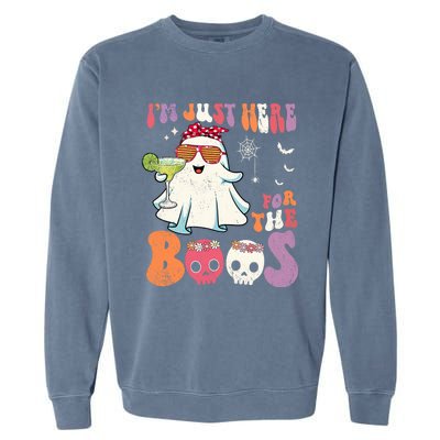 IM Just Here For The Boos Ghost Halloween Margarita Groovy Garment-Dyed Sweatshirt