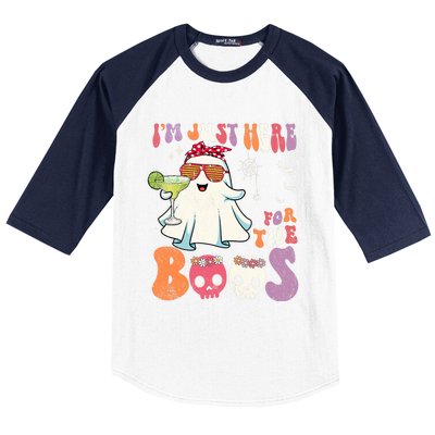 IM Just Here For The Boos Ghost Halloween Margarita Groovy Baseball Sleeve Shirt