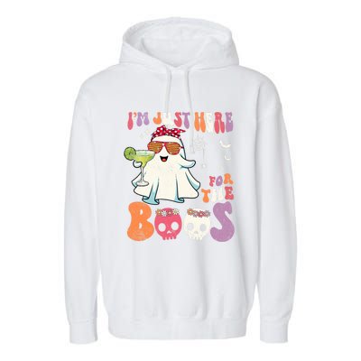 IM Just Here For The Boos Ghost Halloween Margarita Groovy Garment-Dyed Fleece Hoodie