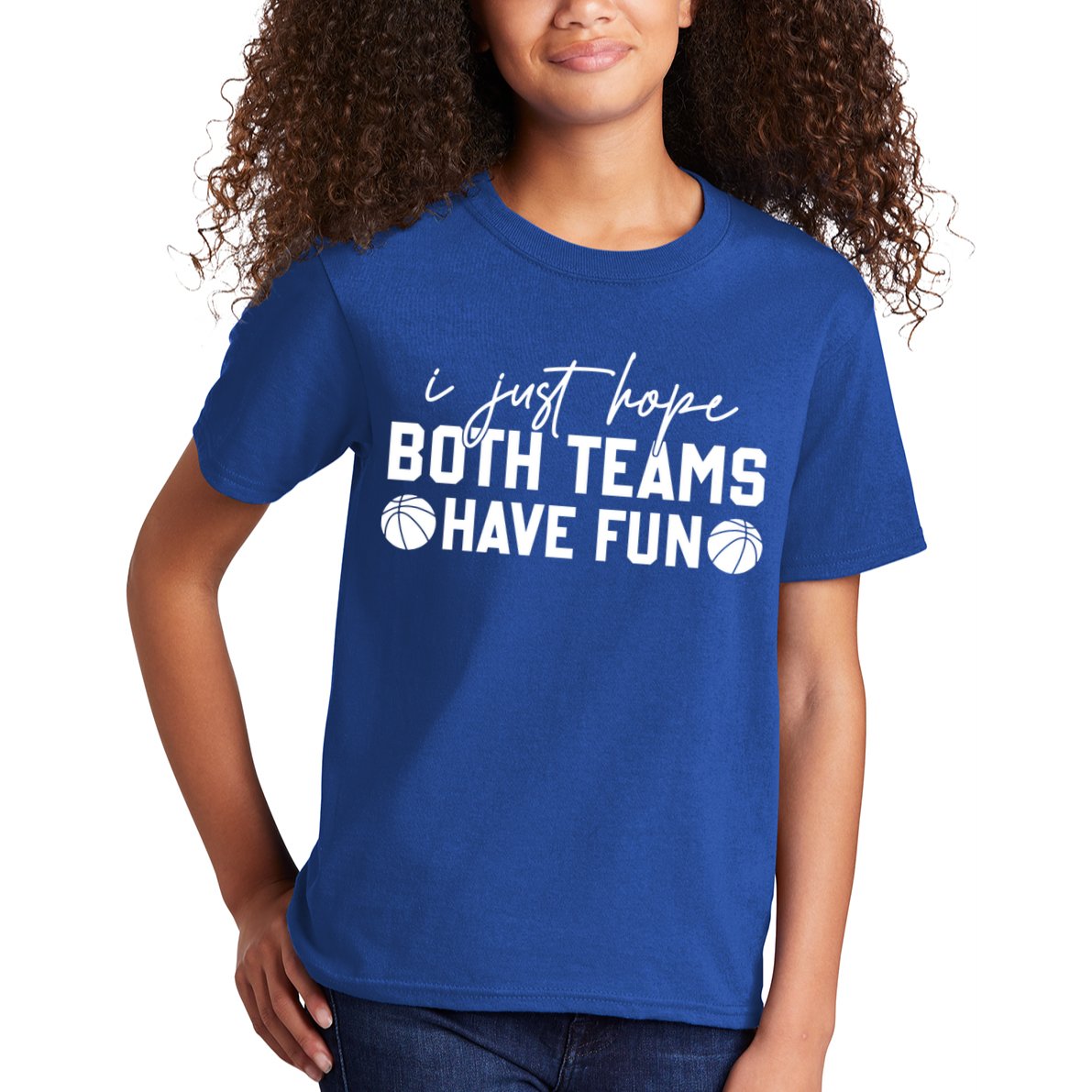 I Just Hope Both Teams Have Fun White Tee Basketball Lovers Gift Kids T-Shirt