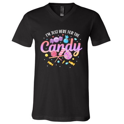 IM Just Here For The Candy Funny Halloween Food Humor V-Neck T-Shirt