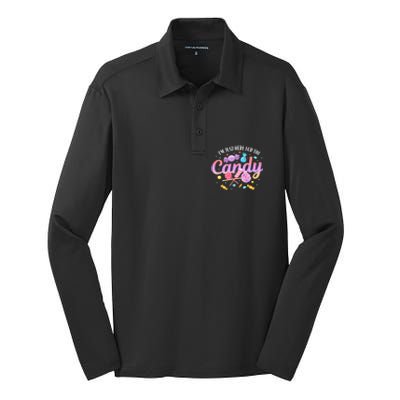 IM Just Here For The Candy Funny Halloween Food Humor Silk Touch Performance Long Sleeve Polo