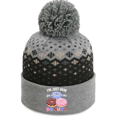 Im Just Here For The Donuts Funny Donut Lover Doughnut The Baniff Cuffed Pom Beanie