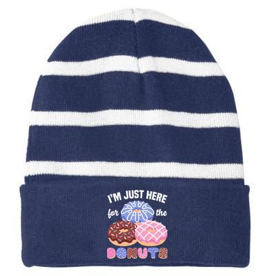 Im Just Here For The Donuts Funny Donut Lover Doughnut Striped Beanie with Solid Band