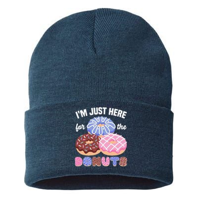 Im Just Here For The Donuts Funny Donut Lover Doughnut Sustainable Knit Beanie