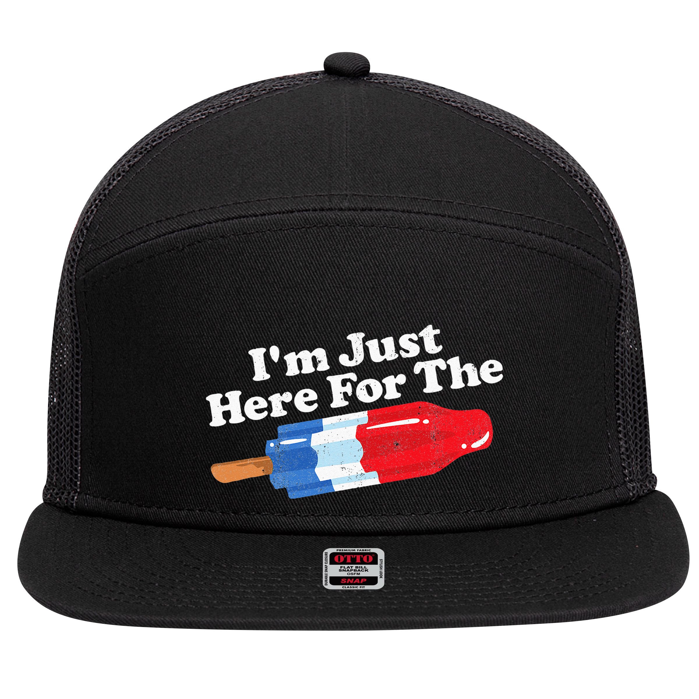 I'm Just Here For The Popsicle Funny Bomb Retro 80s Pop Gift 7 Panel Mesh Trucker Snapback Hat