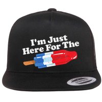 I'm Just Here For The Popsicle Funny Bomb Retro 80s Pop Gift Flat Bill Trucker Hat