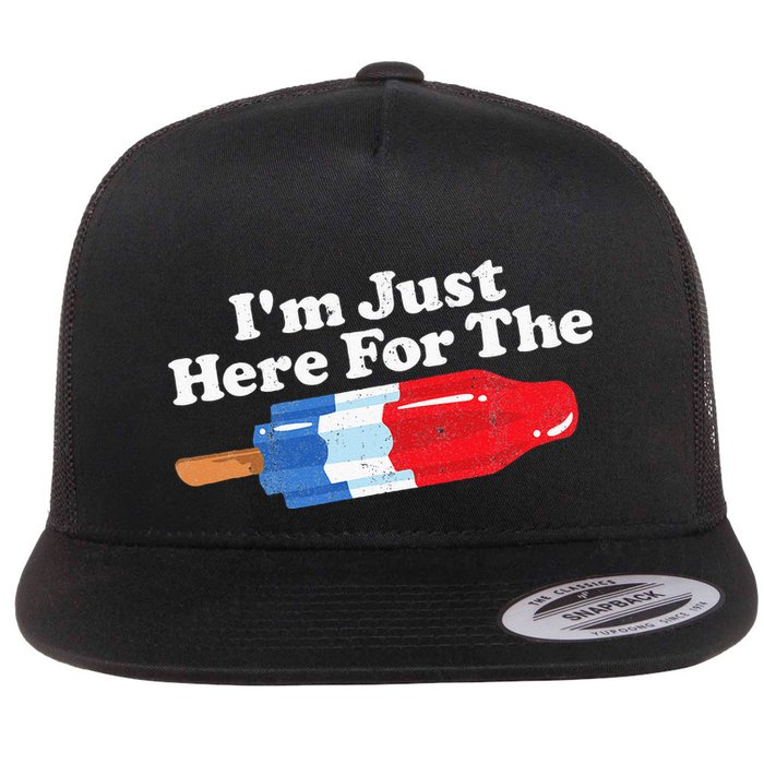 I'm Just Here For The Popsicle Funny Bomb Retro 80s Pop Gift Flat Bill Trucker Hat