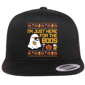 IM Just Here For The Boos Ghost Funny Halloween Flat Bill Trucker Hat